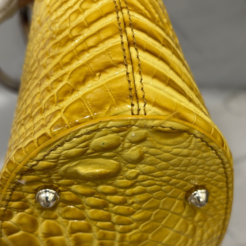 Brahmin Yellow Croc-Embossed Tote with Tortoiseshell Ring Handles - Picture 4 of 7